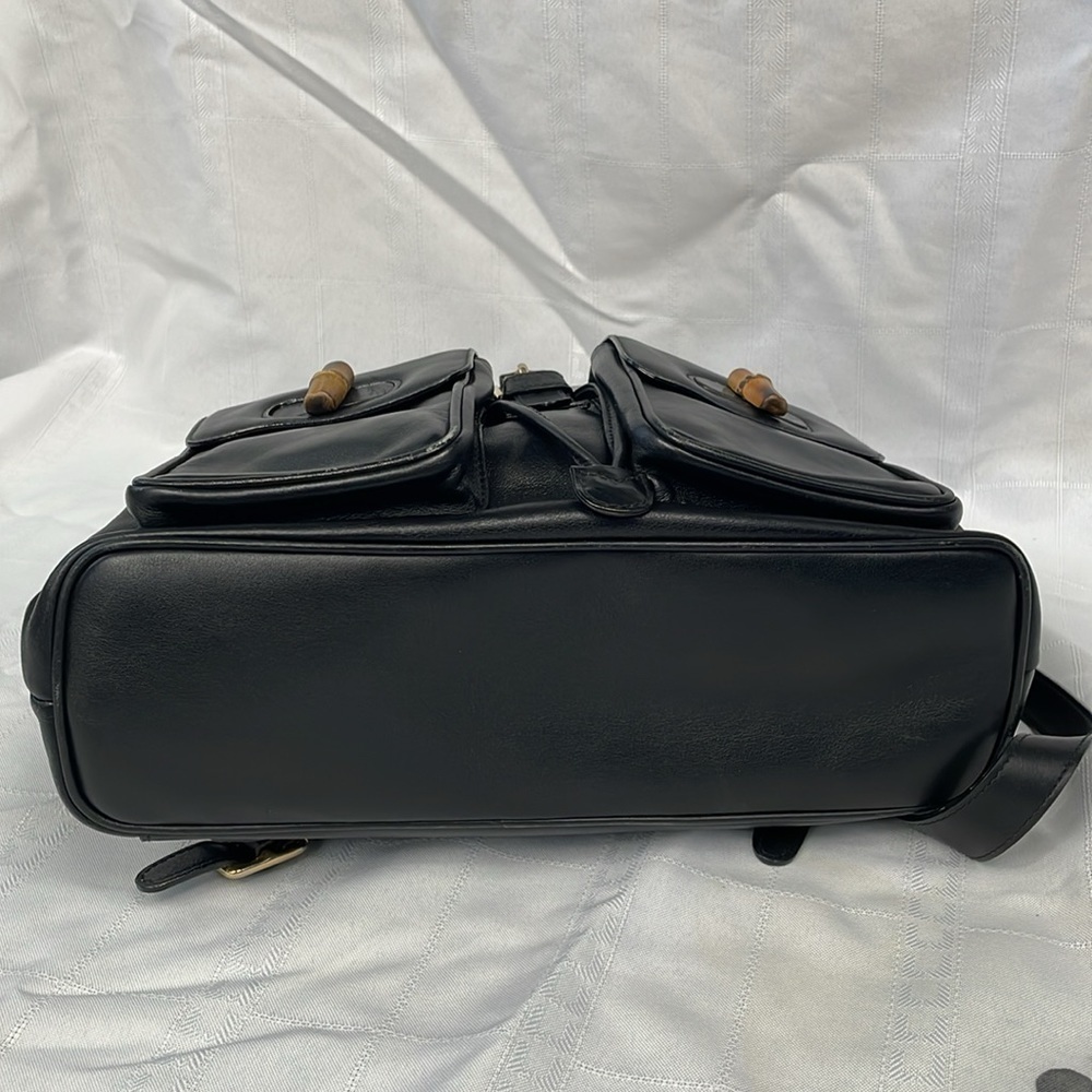 Gucci Leather Bamboo Backpack Black Designer Luxury Rucksack Twin Pocket - Picture 7 of 17